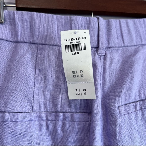NWT ABERCROMBIE & FITCH PLEATED PURPLE LINEN WIDE LEG ELASTIC TROUSER LARGE - Picture 8 of 11